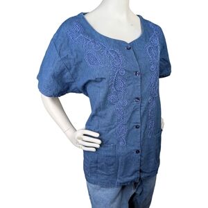 Shana K Vintage 90s Embellished Denim Button Up, Womens XL, Cottagecore